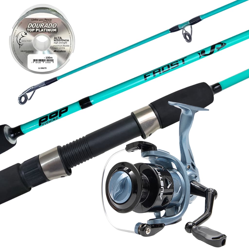 Kit De Pesca Vara Frost 1,80m 25Lbs e Molinete 4000 10Kg e Linha Mono