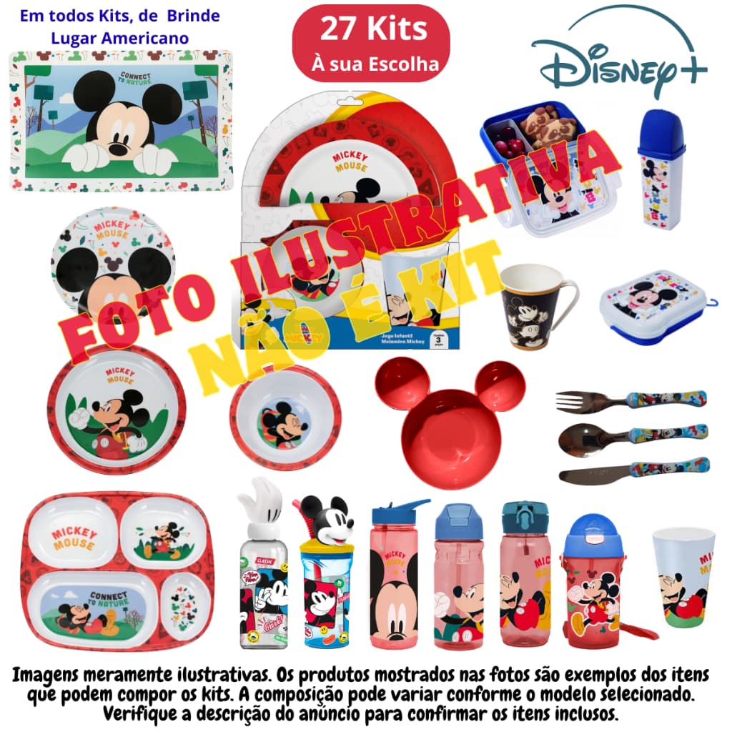 Jogo Infantil de Refeição Melamine Disney Mickey Mouse - Vários Modelos - Produto Licenciado