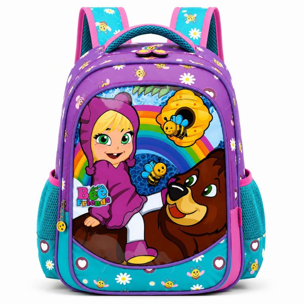 Mochila De Costa Escolar Menina Grande Bee Friends Reforçada