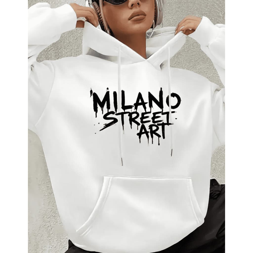 Moletom Feminio Blusa Estilosa Capuz Milano moderna Tendencia Blogueira StreetArt