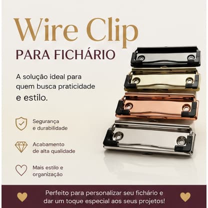Ferragem prendedor  Wire-Clip para Fichário |Resistente e Durável |Diversas Cores |Ferragem Metálica