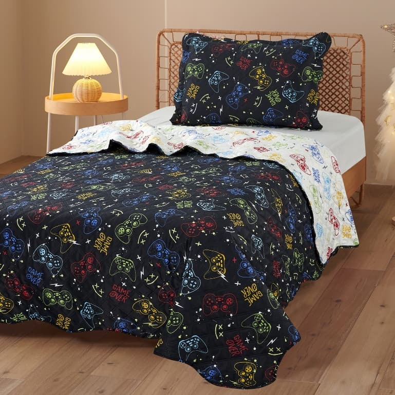 Kit Colcha Cobre leito Dupla Face Solteiro Infantil 2 Peças