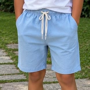 Bermuda Infantil de Linho Juvenil Short Menino Mauricinho com Elástico