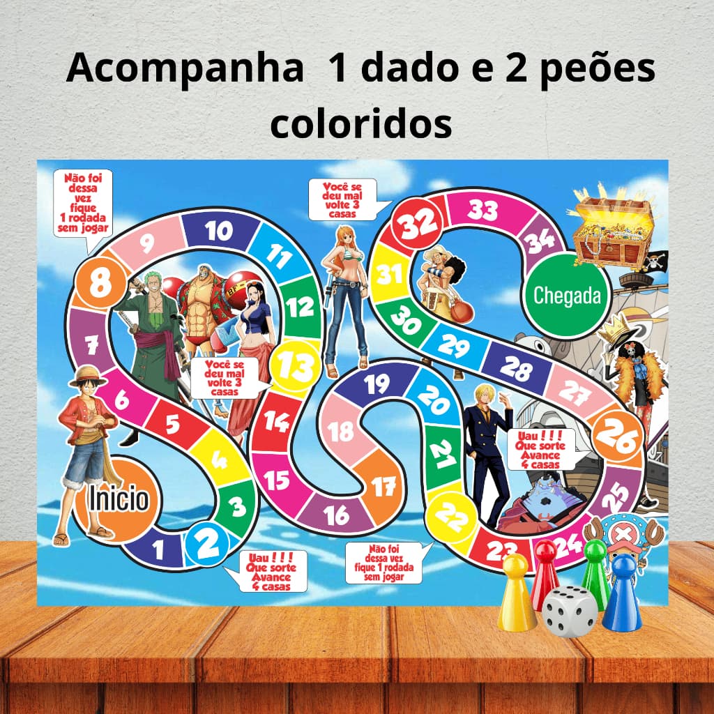 Jogo de tabuleiro para lembrancinha de aniversário/ kit festa/ personalizados - ONE PIECE
