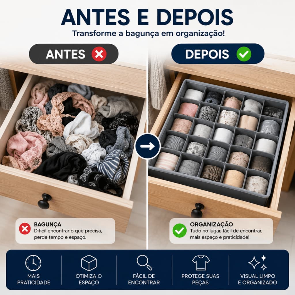 Organizador Gavetas Divisorias Modular Ajustavel Cassete Box Cinza