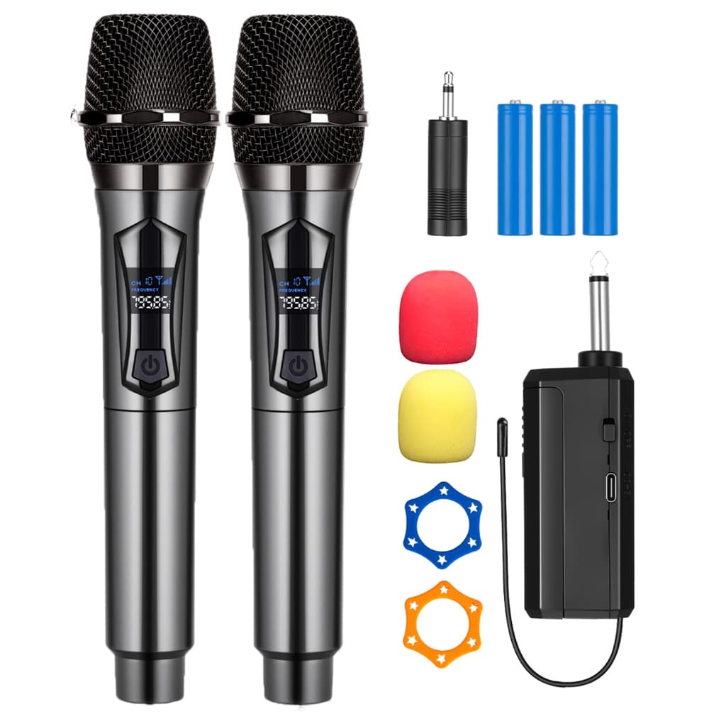 Kit 2 Portátil Microfones Sem Fio Dinâmico Profissional Recarregável Uhf para Karaokê