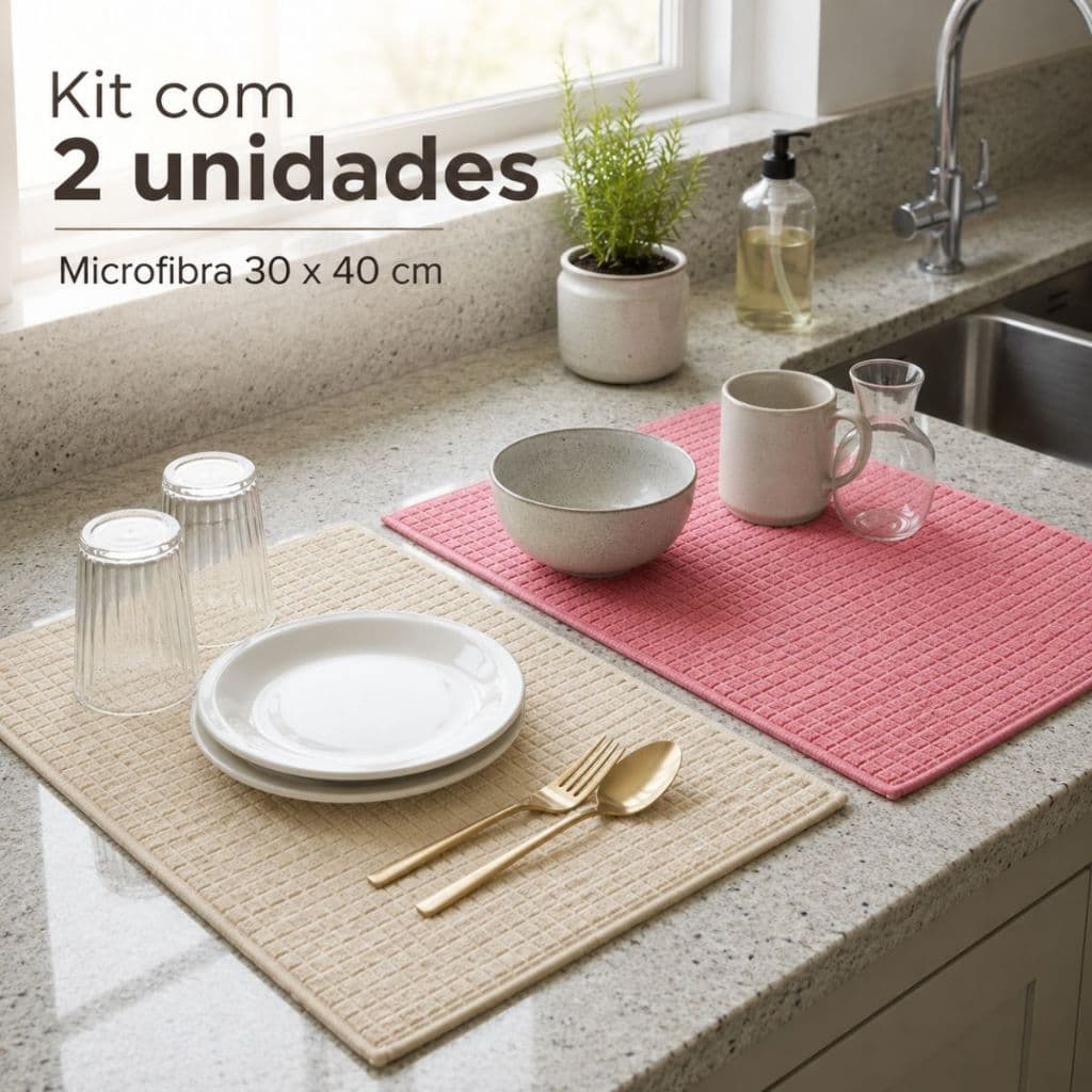 Kit 2 Aparadores de Louças Microfibra Xadrez 30x40 Escorredor de Pia Multiuso