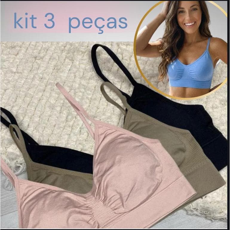 kit 3 Sutiã Top Zee Rucci Poliamida sem Costura Alça Fina Regulável com Bojo sem fexo p m g gg