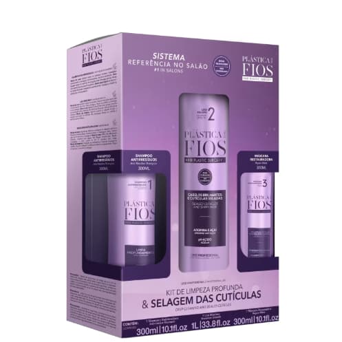 Kit Plástica dos Fios – Shampoo Antirresíduo 300ml + Liso Máximo 1L + Máscara Restauradora 300ml