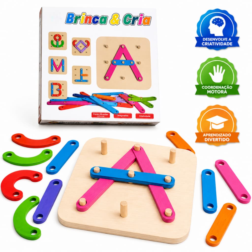 Brinquedo Formas Coral Letras Figuras Números Madeira Montessori