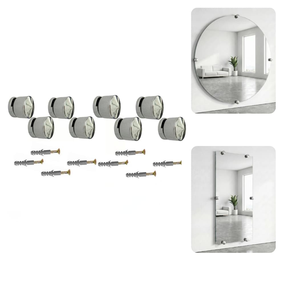 Kit com 8 Botões Francês Suporte Para Espelho de Plástico Abs Cromado Metalizado + Buchas e Parafusos