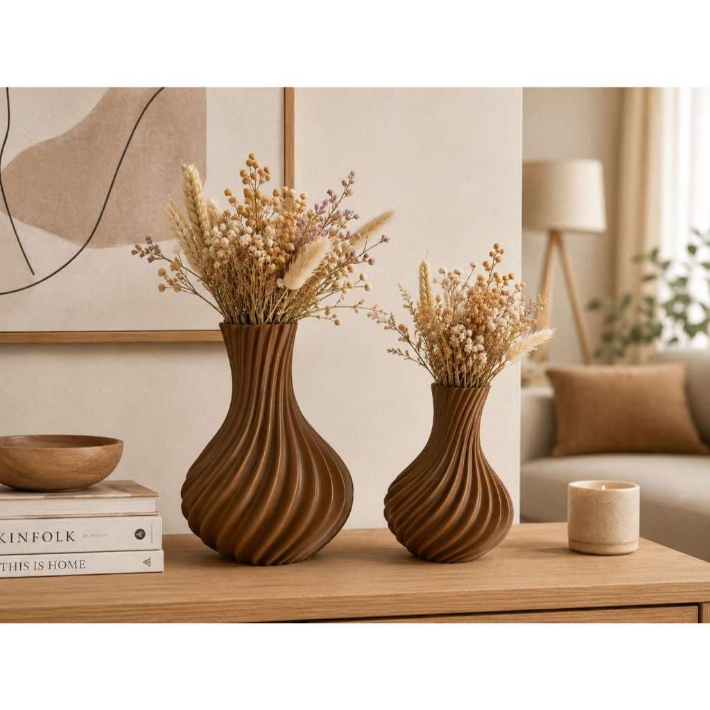 Kit 2 Vasos Decorativo em Ondulado Espiral Impressão 3D Vaso Decorativo Luxo Moderno Decoração Casa
