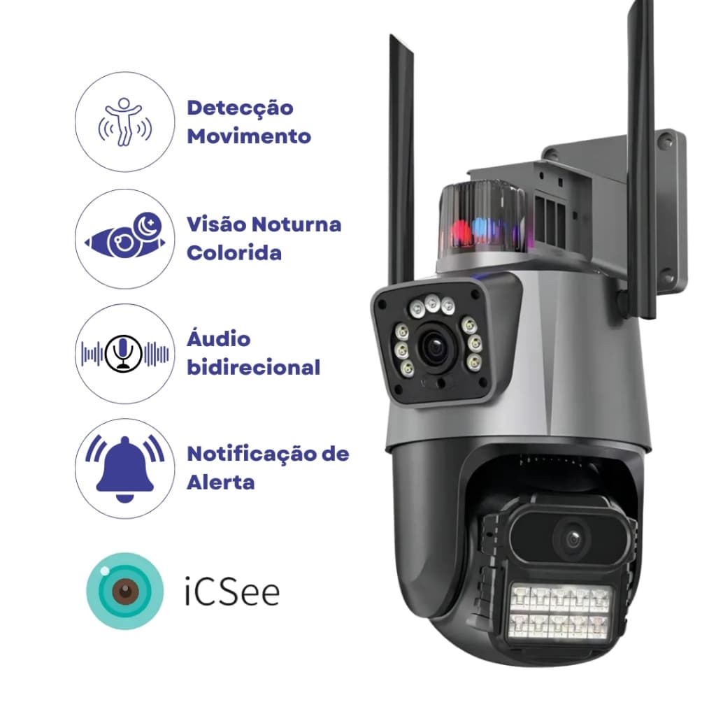 Câmera Wi-Fi Speed Dome IPSKY Alarme e Visão Noturna Lente Dupla 3.6mm, Sirene Policial e Rotação