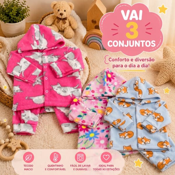 Mafessoni 3 Conjuntos Bebê Calça Soft Com Capuz Menino(a) Soft Infantil, Conjunto Soft Bebê, Moletom Infantil Inverno