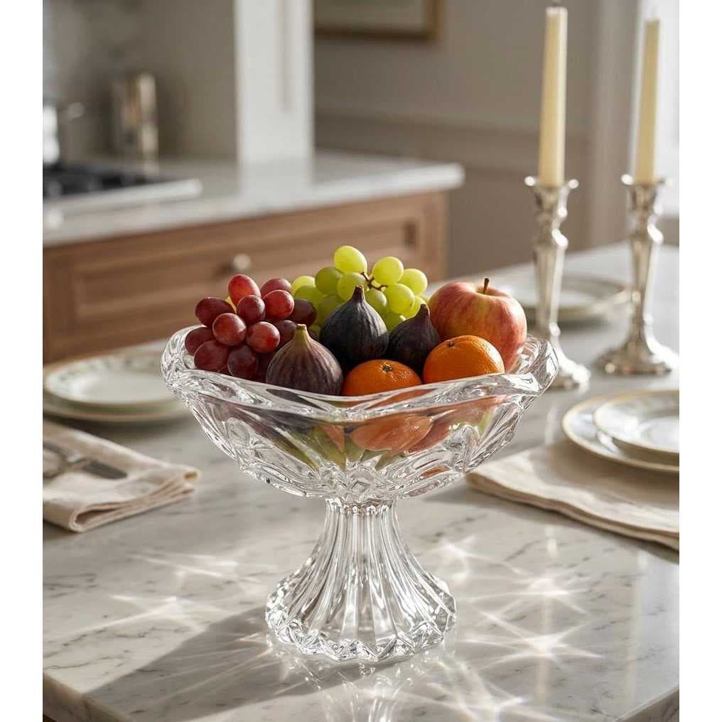 Fruteira De Vidro Grosso 13mm Lapidada Centro De Mesa De Jantar Luxo Decorativa Redonda HF Glass