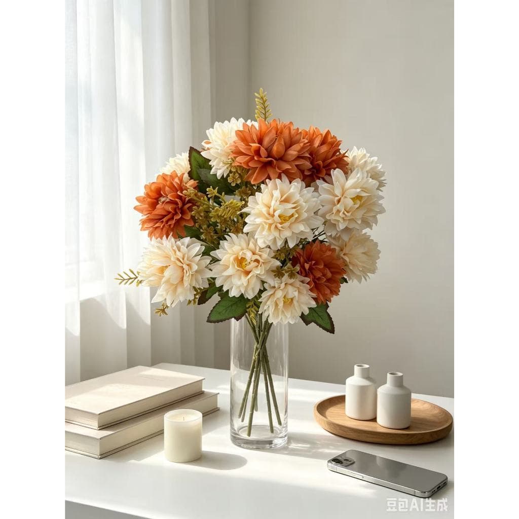 Dália Artificial P/ 30cm | 5 Cabeças de Flor, Diâmetro 7cm Decoração Residencial RM-2604