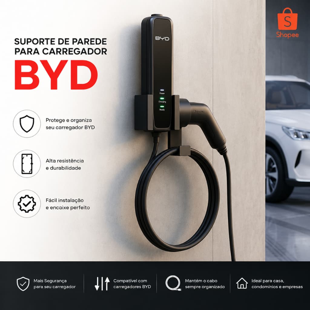 Suporte Carregador Carro Elétrico Para BYD Dolphin, BYD Song Plus. BYD Song Pro ,BYD Yuan Plus.,BYD Seal +Kit de Fixação