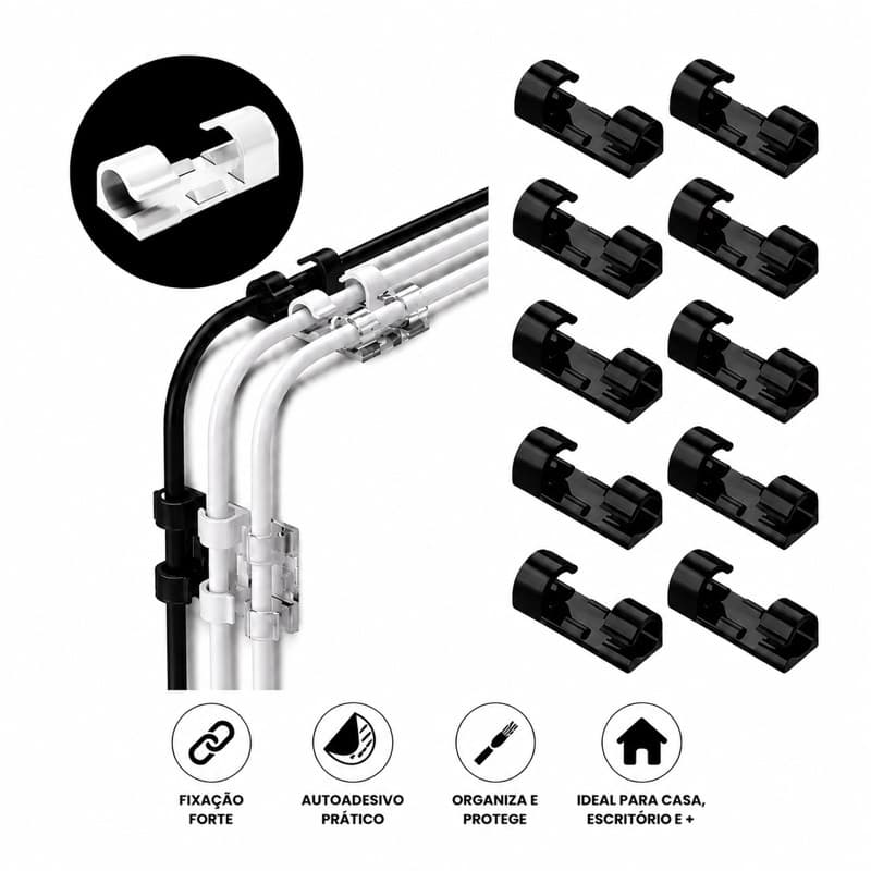 kit Clips Fixador Organizador de Fios e Cabos Autoadesivo