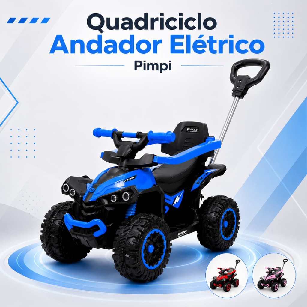Carrinho Infantil Quadriciclo Elétrico Pimp Maral Até 23kg com Luz e Som para Crianças 3+