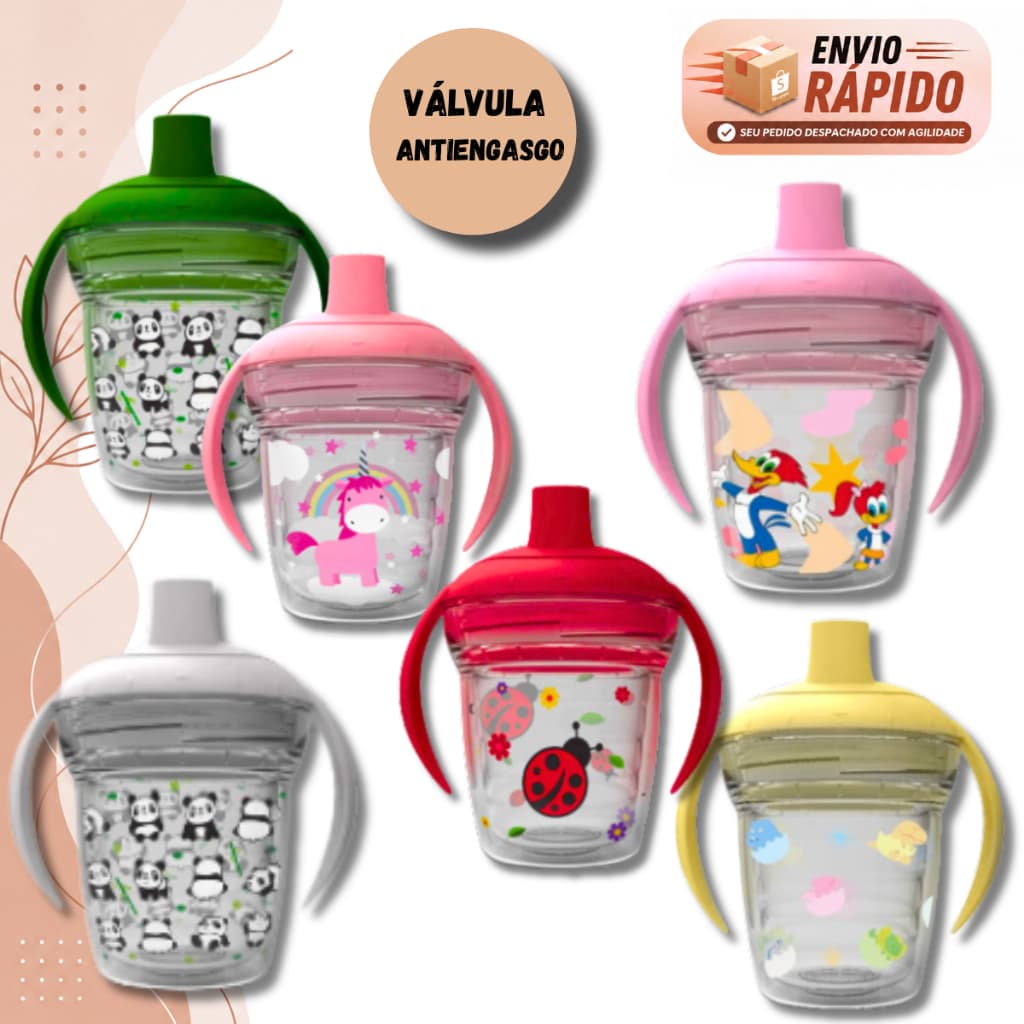 Copo Infantil 170ml Transição Helsim  Alça Antiengasgo Fácil De Usar Mantém Temperatura Da bebida Cores Sortidas