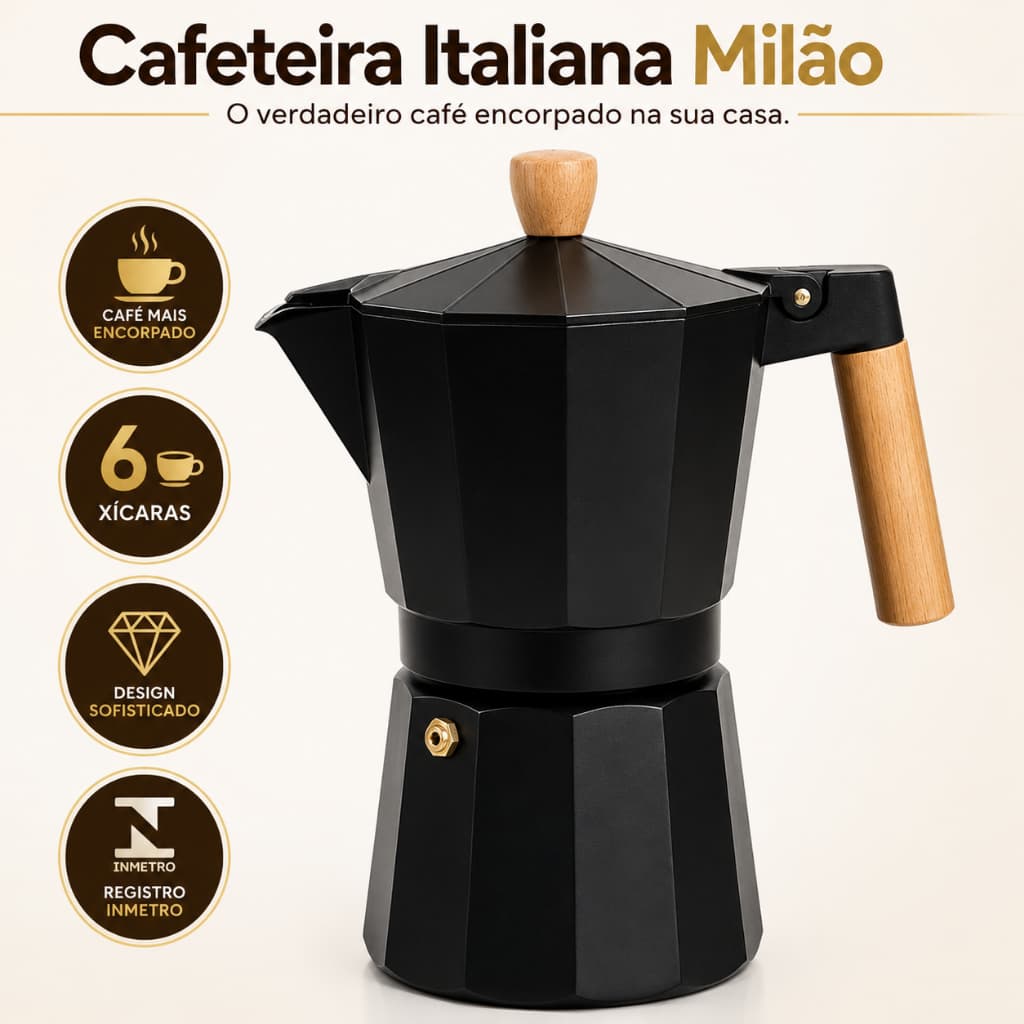 Cafeteira Italiana Aluminio 6 Xicaras 300ml Tradicional Cafe Expresso