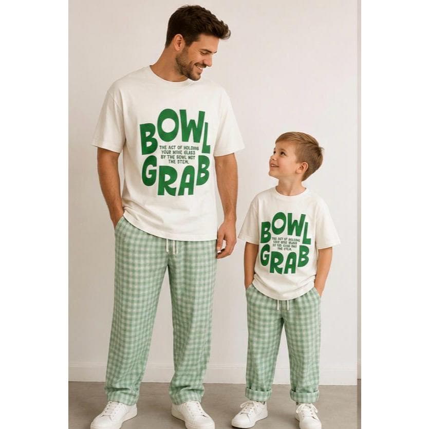 Kit Tal Pai Tal Filho Camisetas Bowl Grab Estampa Divertida Algodão Premium Adulto e Infantil