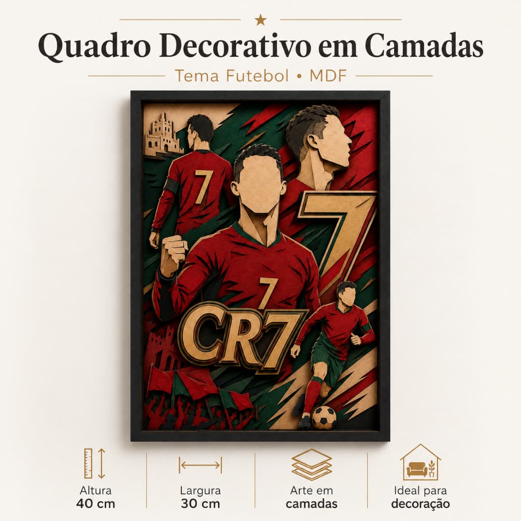 Quadros Decorativos Quartos e Sala Cristiano Ronaldo CR7 MDF