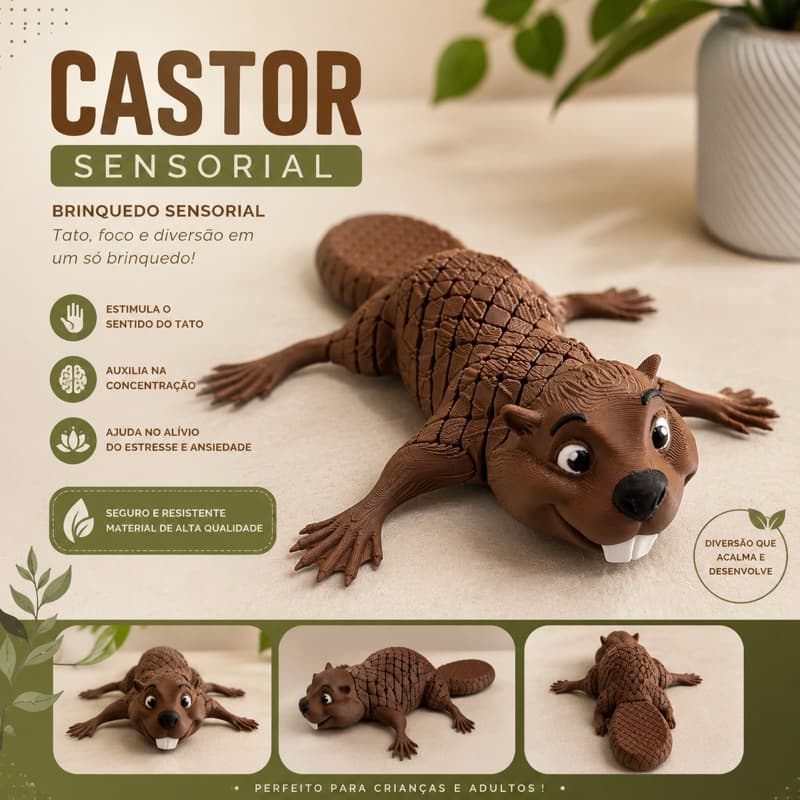 Castor Articulado Sensorial em Impressão 3D | Fidget Decorativo