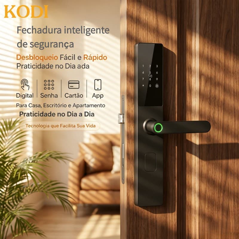 Fechadura Eletrônica Digital Casa/Hotel 4-em-1 Com Cartão Ic, Senha, Chave, Impressões Digitais M15