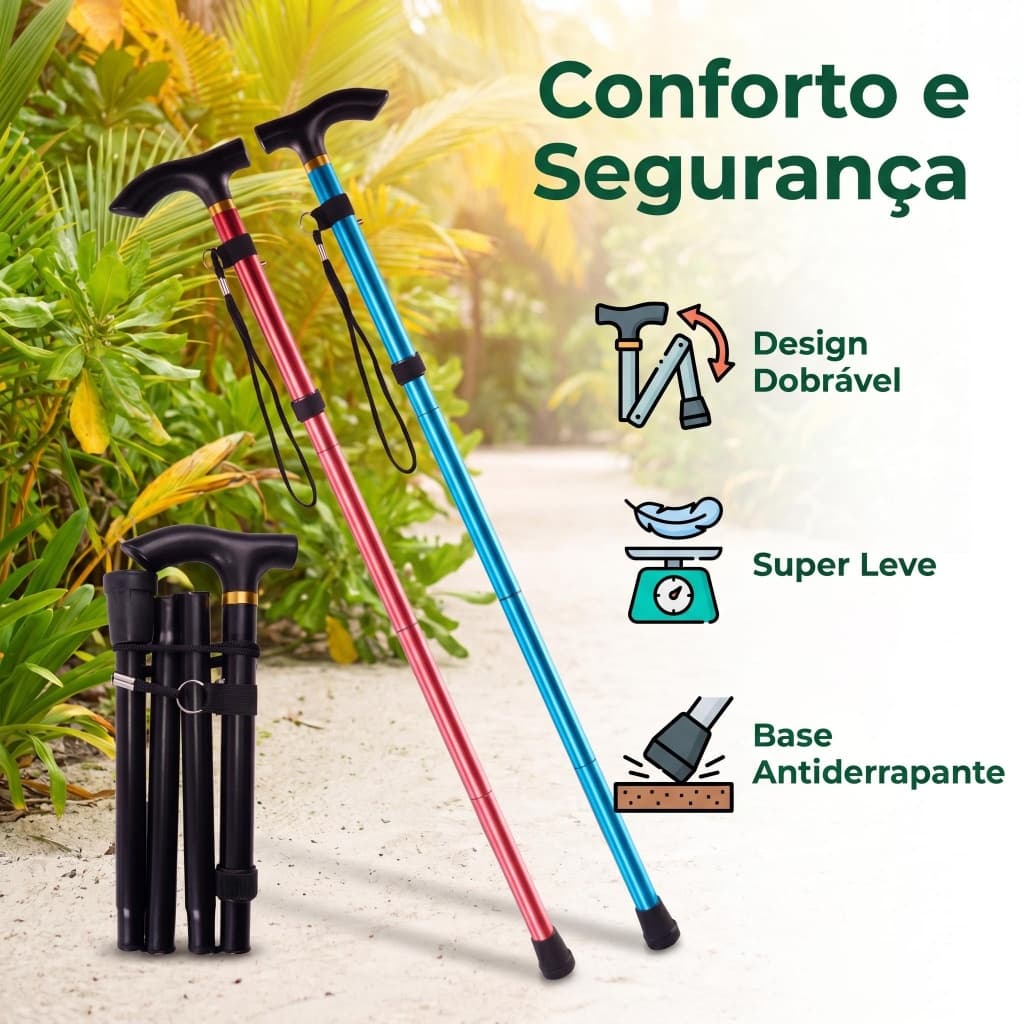 Bengala Resistente Ajustável Para Trilha Caminhada e Apoio Diário