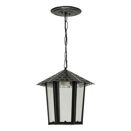 Pendente Colonial Parede ou Teto Sextavado Vidro Blumenau E27 Preto Bivolt