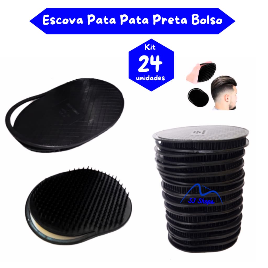 Kit 12 / 24 un Escova Pata Pata PRETA  Pente Masculino de Bolso ótimo custo beneficio atacado