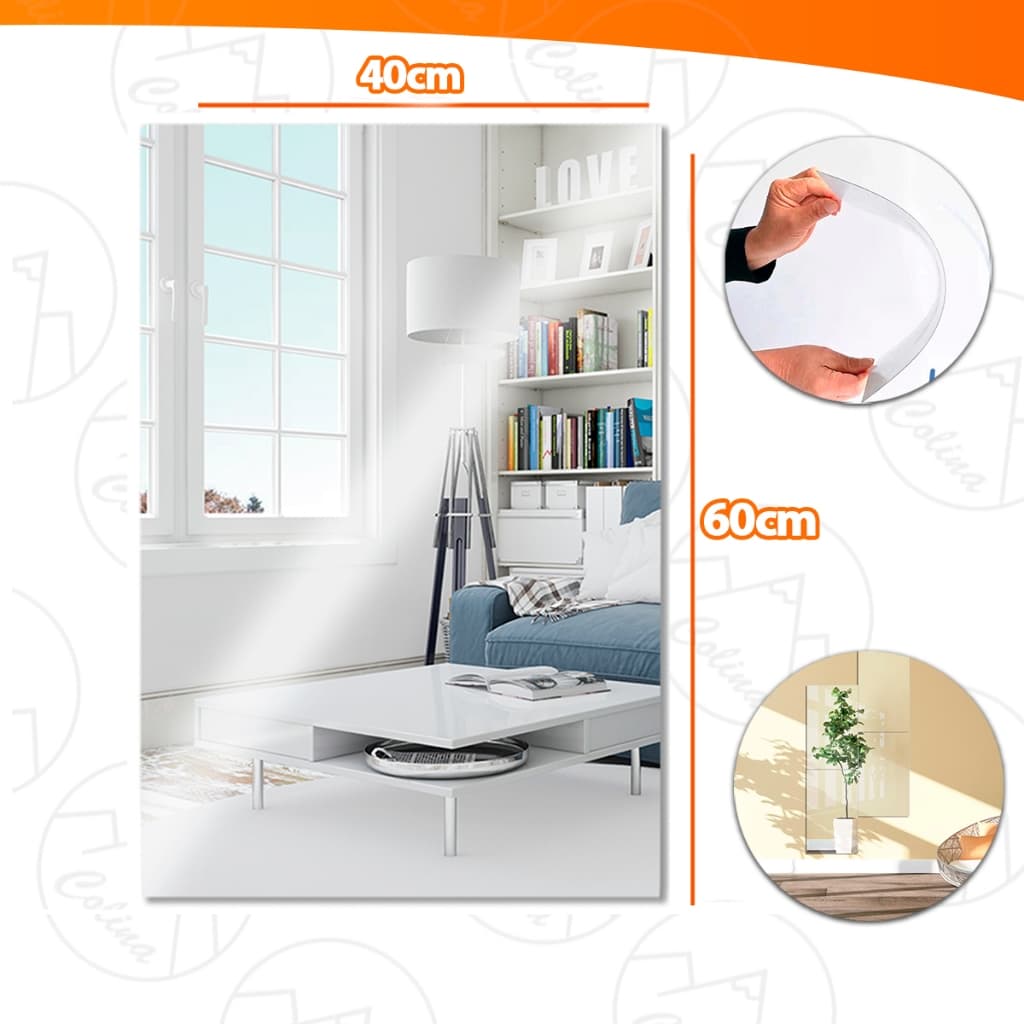 Espelho Adesivo Decorativo Placa Acrílico Retangular 40x60cm Importadora Util