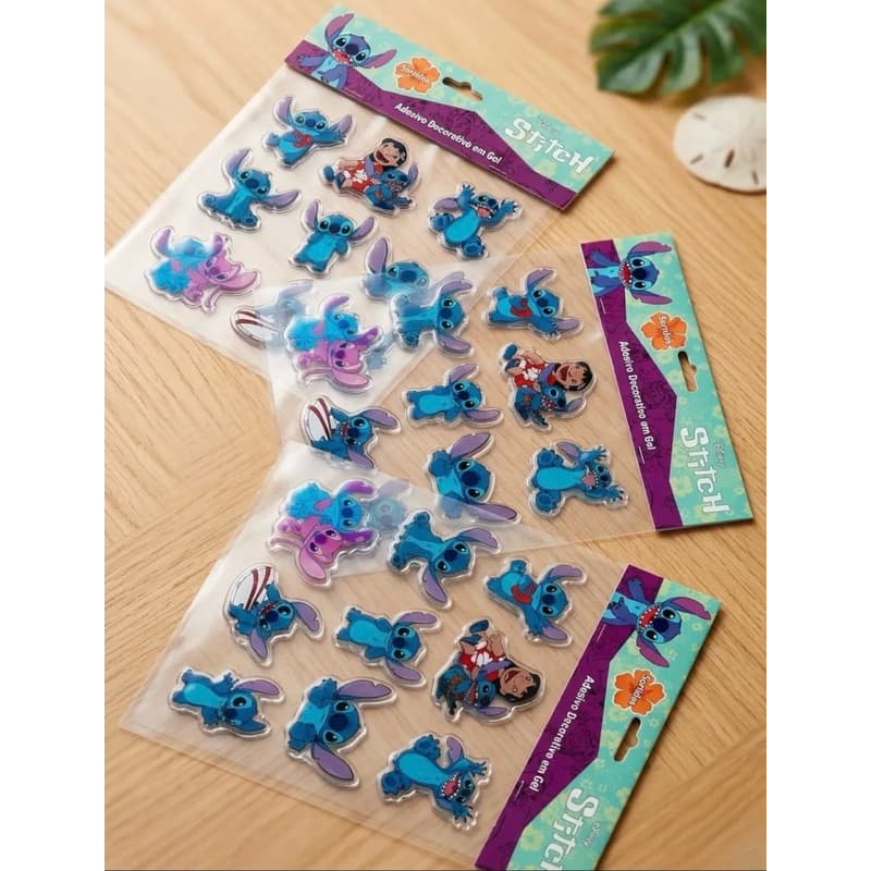Cartela Adesivo Decorativo Em Gel 3d Stitch Disney
