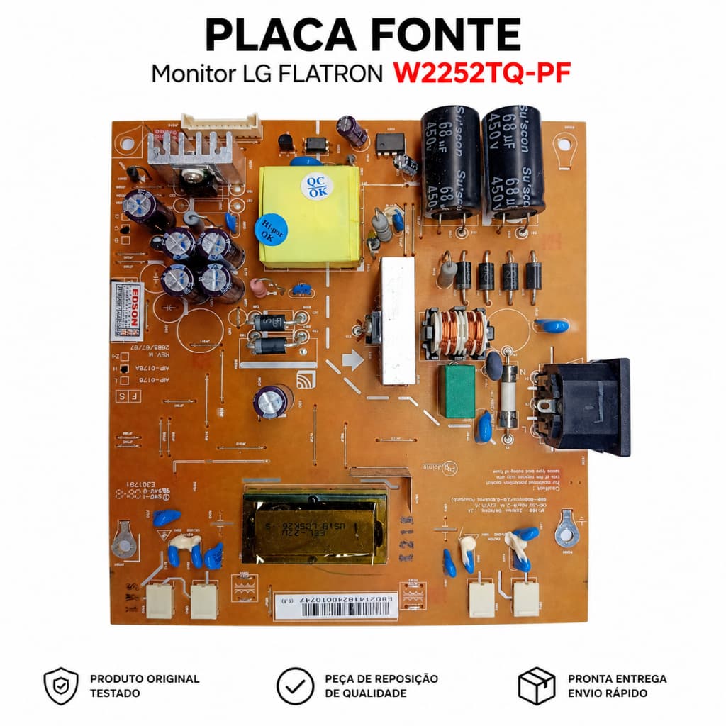 Placa Fonte Monitor LG Flatron W2252TQ-PF Original Testada Funcionando Peça de Reposição AIP-0178A