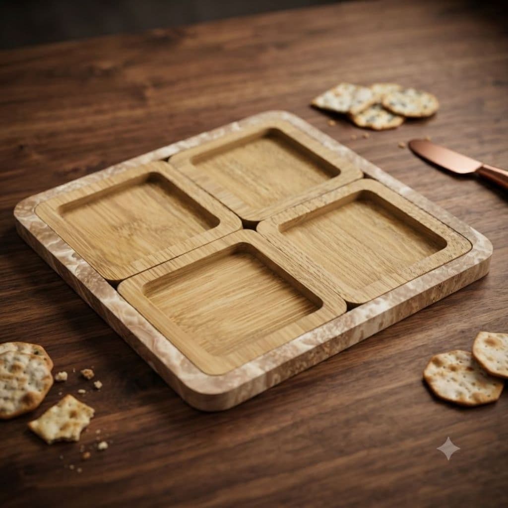 Conjunto 4 Petisqueira Quadrada Madeira Natural Porta Aperitivos Rústico Requinte Festas