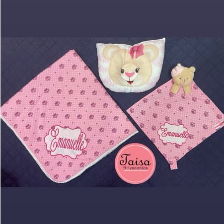 Kit Manta + Travesseiro + Naninha Personalizados com Nome