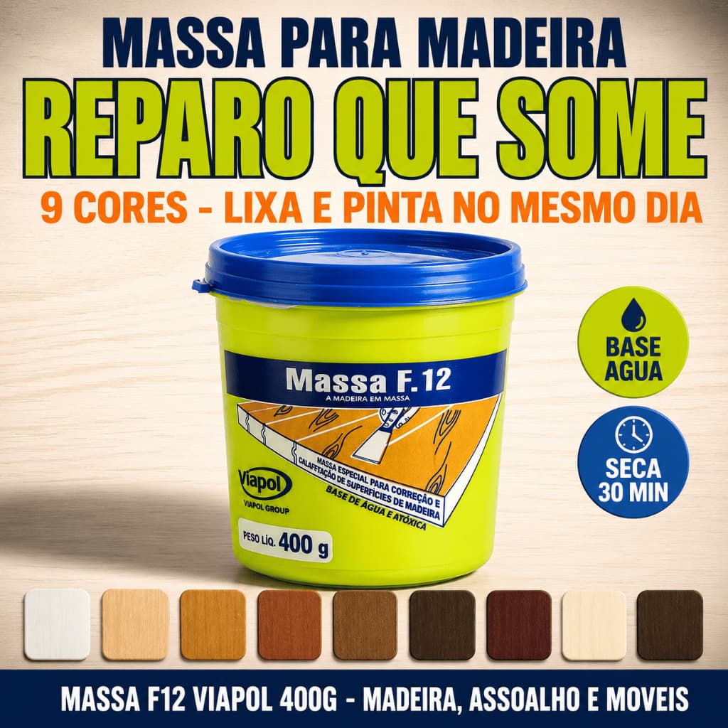 Massa para Madeira F12 Viapol 400g Tapa Buraco Assoalho Taco Móvel MDF