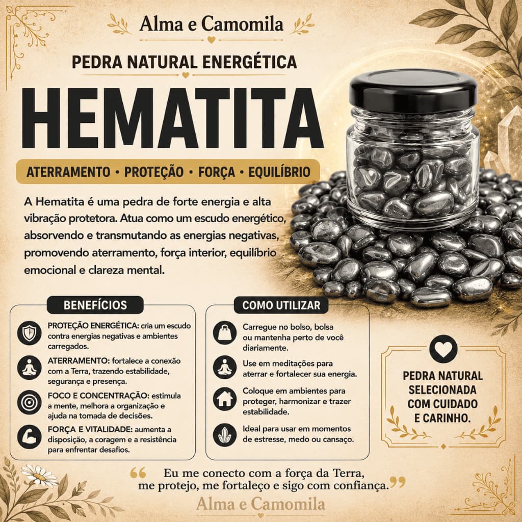 Hematita Rolada Pequena 50g No Potinho De Vidro Pedra Natural Proteção