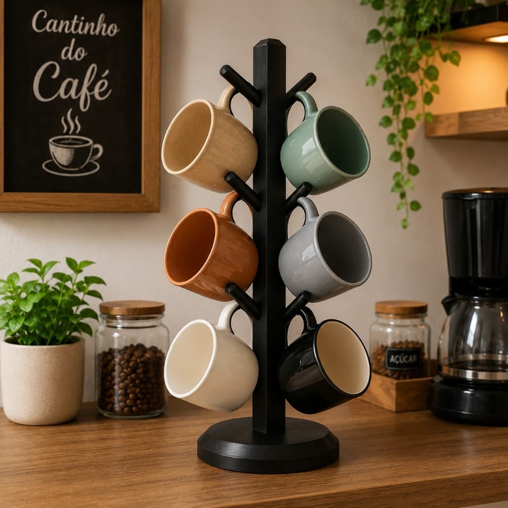 Suporte Para Xicaras ou Canecas 6 Pinos Decoração Conjunto Cantinho Do Café Chá Minimalista