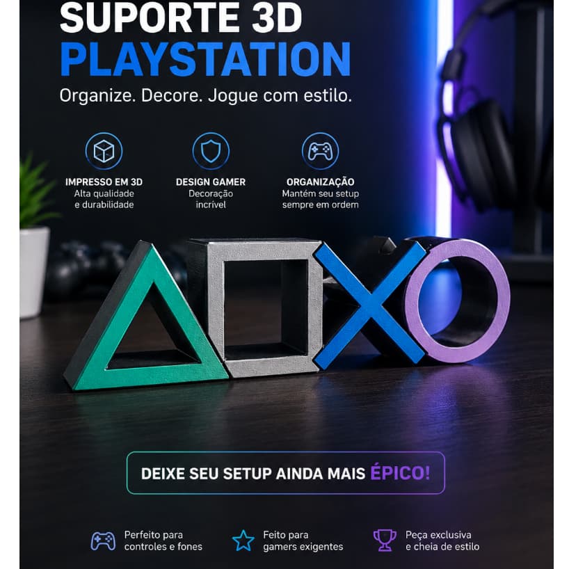 suporte para  controle PS5 inspirado nos símbolos do PlayStation ps5 ps4