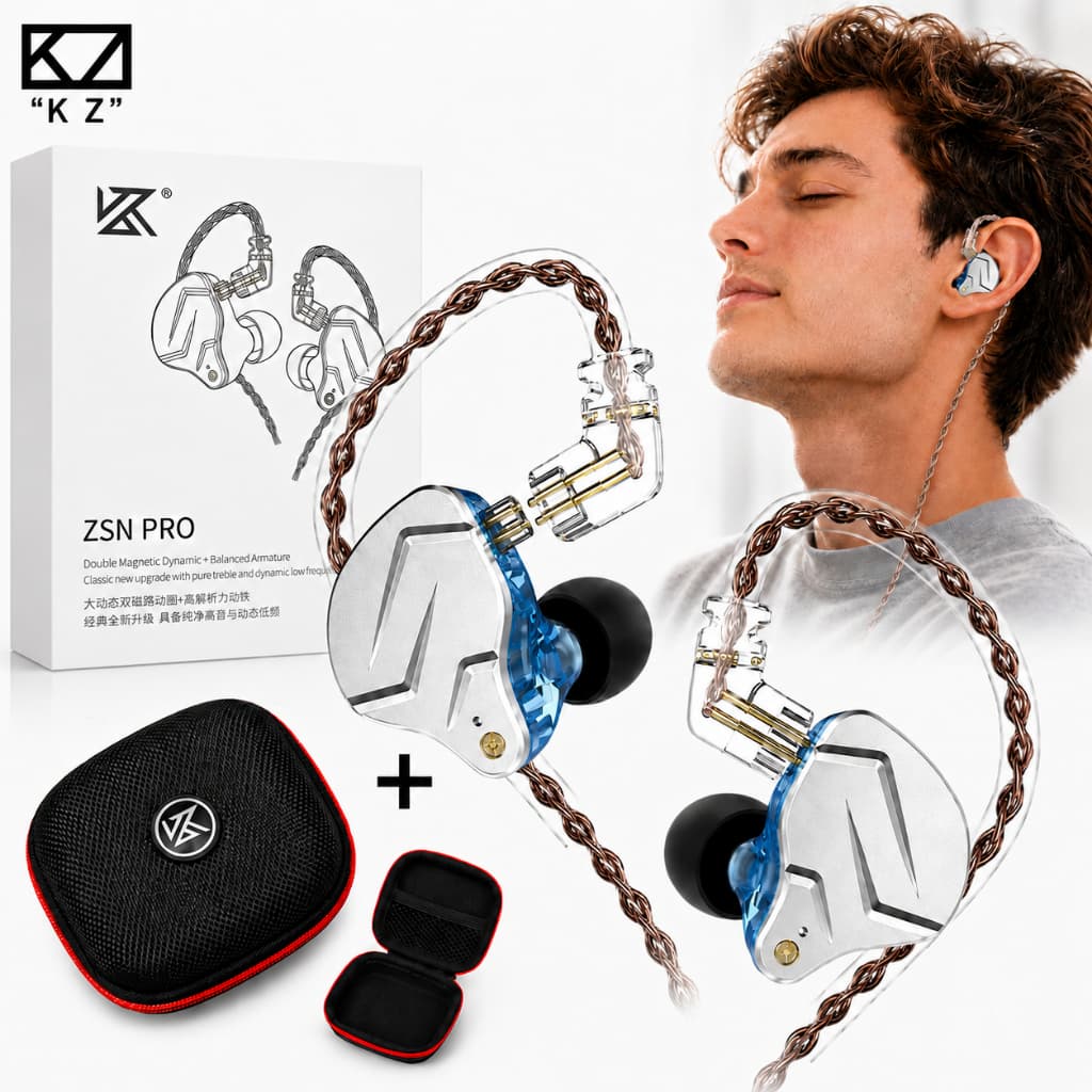 KZ ZSN Pro Fone In-Ear Híbrido 1DD+1BA + Case Original | Hi-Fi e Palco