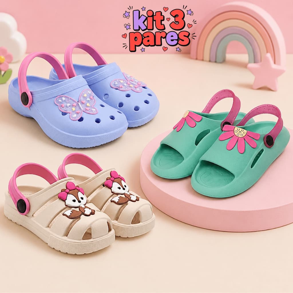 Kit 3 Pares Sandália Infantil Menina Macio e Confortável