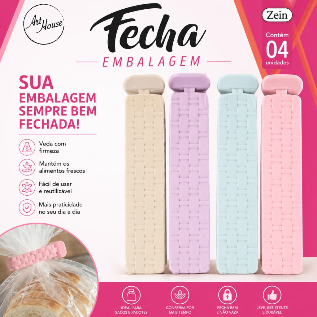 FreshSeal® Kit 8 Fechadores de Embalagens Reutilizáveis | Prendedor para Sacos e Alimentos