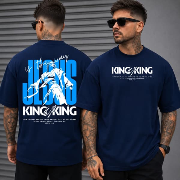 Camiseta Algodão Masculina King of Kings Jesus Cristão Estampada Premium Manga Curta