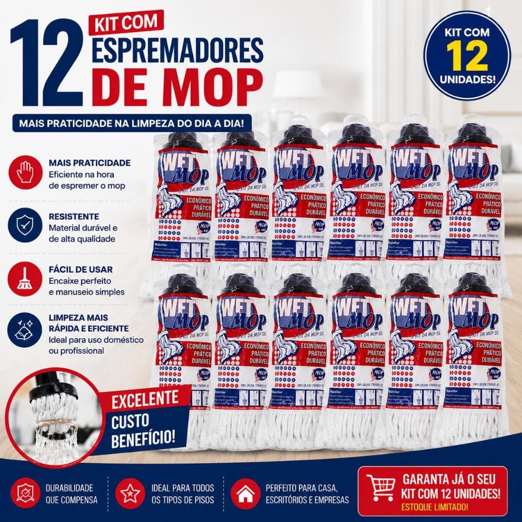 Refil Esfregão Bruxa Mop Rosca Universal Algodão 12un