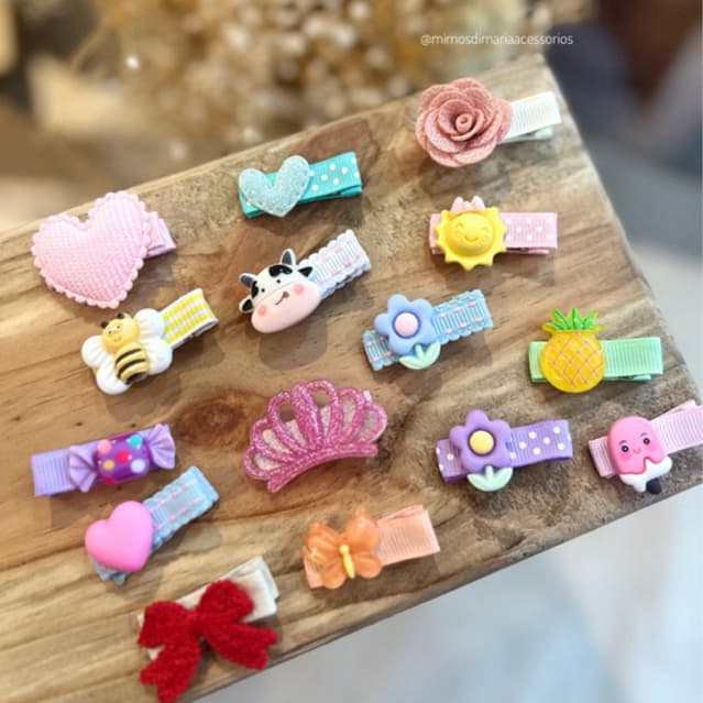 Kit 7 presilhas para bebê 3cm forrado com antideslizante. Mini laço para bebê