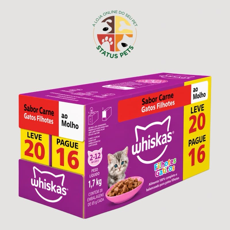 Ração Úmida Sachê Whiskas Sabor CARNE Gatos FILHOTES 85g
