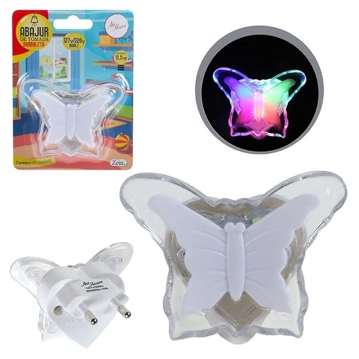 Abajur de Tomada LED Borboleta Bivolt 127V/220V Luz Noturna Decorativa Colorida 0,5W