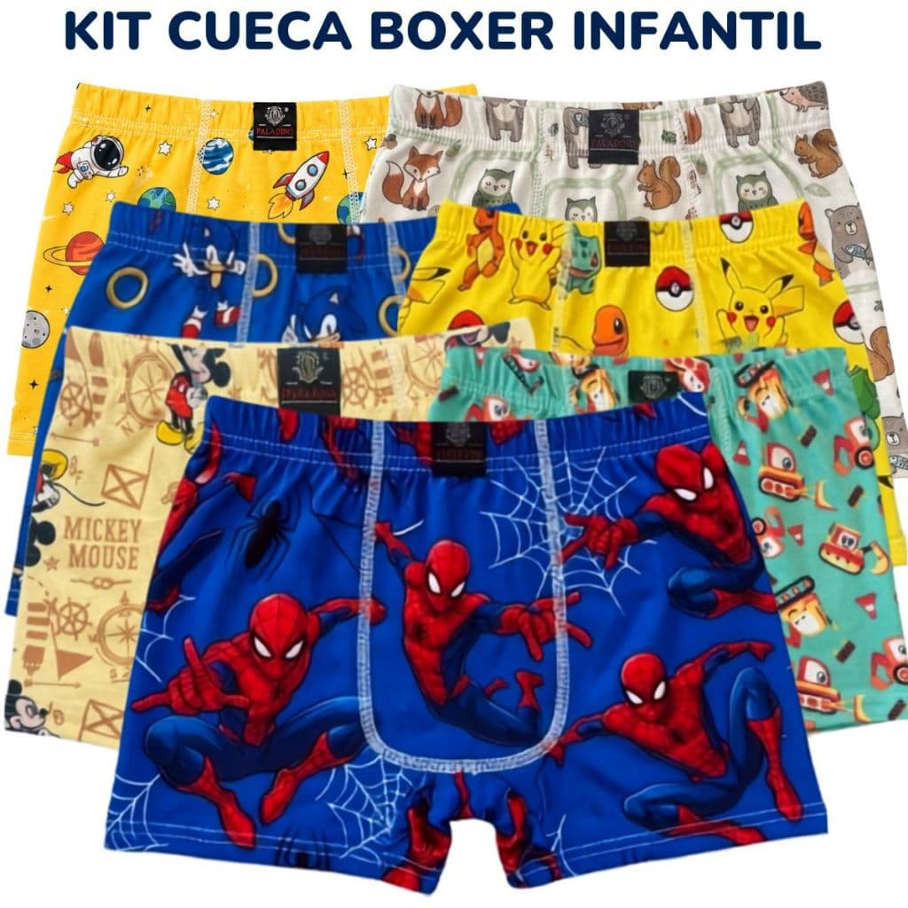 Kit Cueca Boxer Box Infantil Menino Criança Microfibra Confortável Estampas Sortidas 5-10